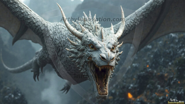 AI dragon fantasy art featuring colossal mythical beasts soaring over modern cities with breathtaking scale, detail and raw power.