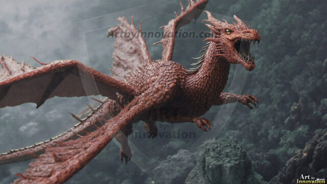 AI dragon fantasy art featuring colossal mythical beasts soaring over modern cities with breathtaking scale, detail and raw power.