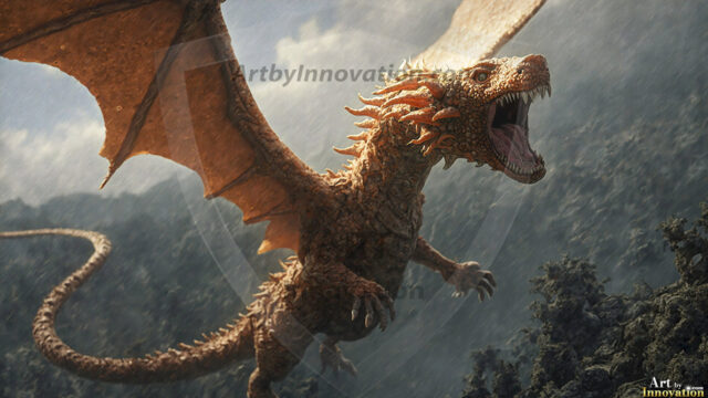 AI dragon fantasy art featuring colossal mythical beasts soaring over modern cities with breathtaking scale, detail and raw power.