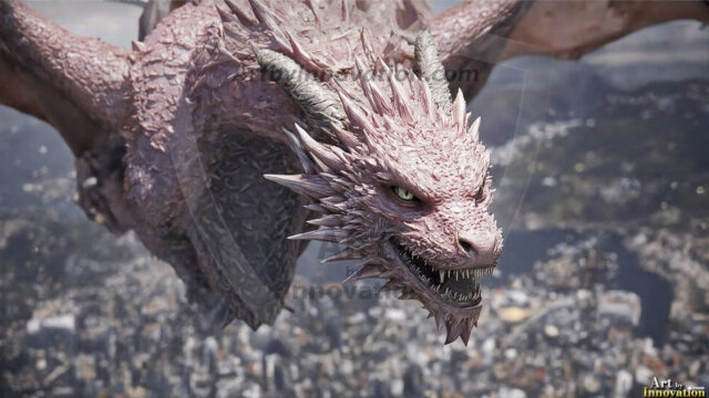 AI dragon fantasy art featuring colossal mythical beasts soaring over modern cities with breathtaking scale, detail and raw power.