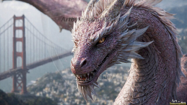 AI dragon fantasy art featuring colossal mythical beasts soaring over modern cities with breathtaking scale, detail and raw power.