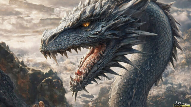 AI dragon fantasy art featuring colossal mythical beasts soaring over modern cities with breathtaking scale, detail and raw power.