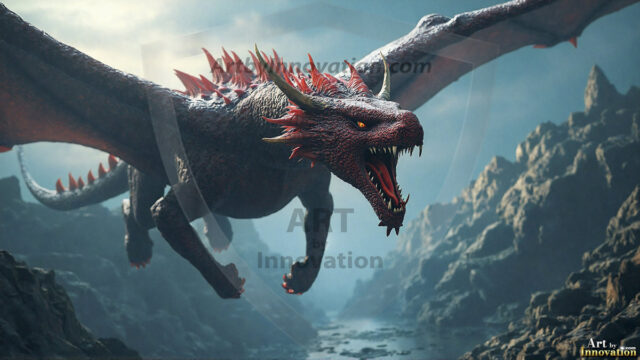 AI dragon fantasy art featuring colossal mythical beasts soaring over modern cities with breathtaking scale, detail and raw power.