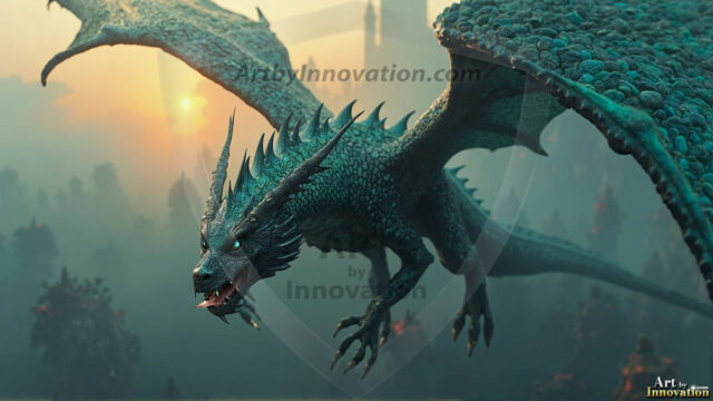 AI dragon fantasy art featuring colossal mythical beasts soaring over modern cities with breathtaking scale, detail and raw power.