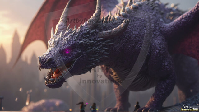 AI dragon fantasy art featuring colossal mythical beasts soaring over modern cities with breathtaking scale, detail and raw power.