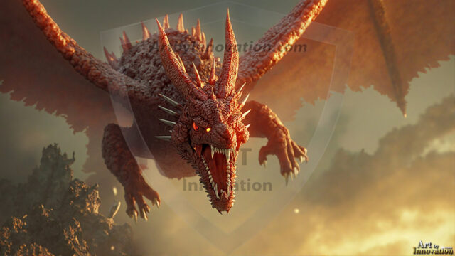 AI dragon fantasy art featuring colossal mythical beasts soaring over modern cities with breathtaking scale, detail and raw power.