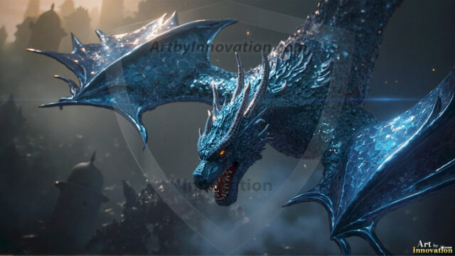 AI dragon fantasy art featuring colossal mythical beasts soaring over modern cities with breathtaking scale, detail and raw power.