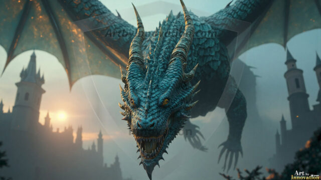 AI dragon fantasy art featuring colossal mythical beasts soaring over modern cities with breathtaking scale, detail and raw power.