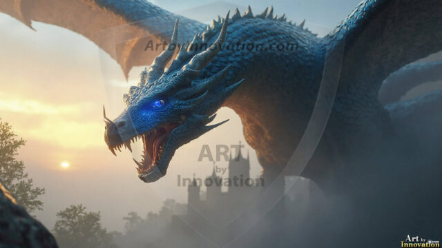 AI dragon fantasy art featuring colossal mythical beasts soaring over modern cities with breathtaking scale, detail and raw power.