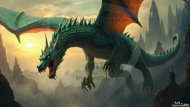 AI dragon fantasy art featuring colossal mythical beasts soaring over modern cities with breathtaking scale, detail and raw power.