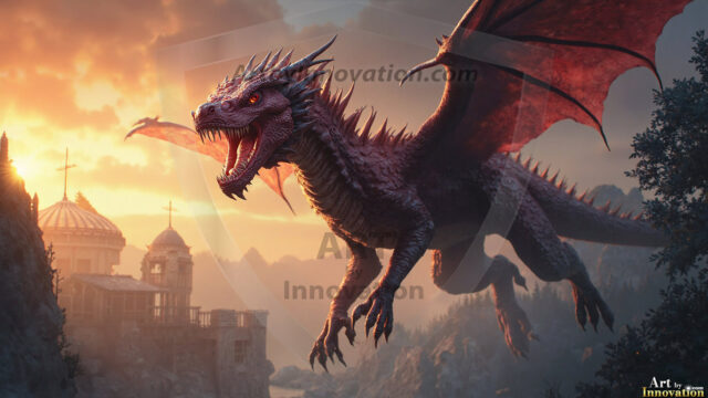 AI dragon fantasy art featuring colossal mythical beasts soaring over modern cities with breathtaking scale, detail and raw power.