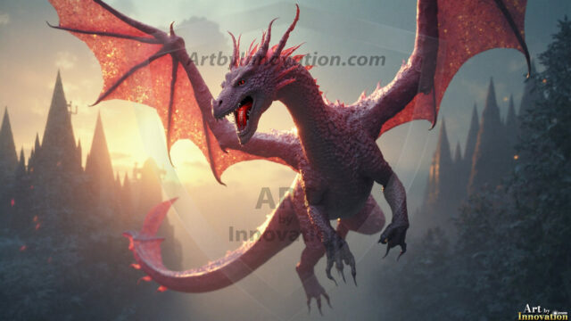 AI dragon fantasy art featuring colossal mythical beasts soaring over modern cities with breathtaking scale, detail and raw power.