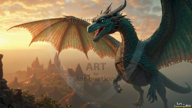 AI dragon fantasy art featuring colossal mythical beasts soaring over modern cities with breathtaking scale, detail and raw power.