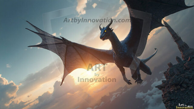 AI dragon fantasy art featuring colossal mythical beasts soaring over modern cities with breathtaking scale, detail and raw power.