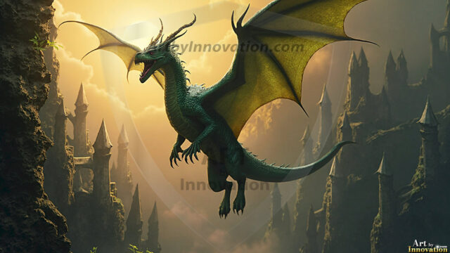 AI dragon fantasy art featuring colossal mythical beasts soaring over modern cities with breathtaking scale, detail and raw power.