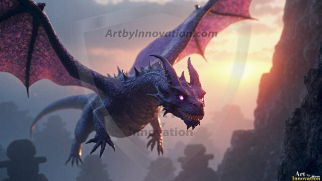 AI dragon fantasy art featuring colossal mythical beasts soaring over modern cities with breathtaking scale, detail and raw power.