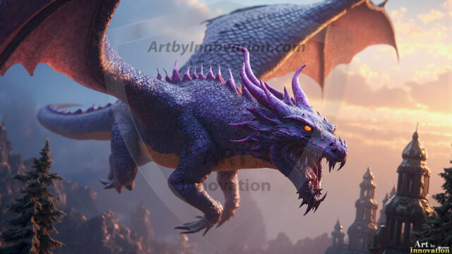 AI dragon fantasy art featuring colossal mythical beasts soaring over modern cities with breathtaking scale, detail and raw power.