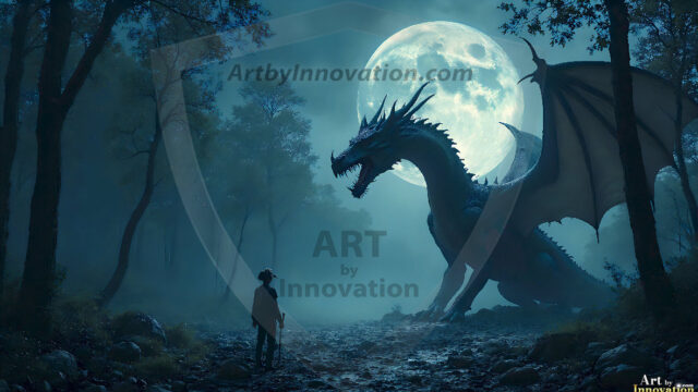 AI dragon fantasy art featuring colossal mythical beasts soaring over modern cities with breathtaking scale, detail and raw power.