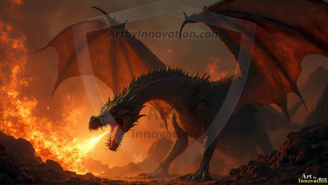 AI dragon fantasy art featuring colossal mythical beasts soaring over modern cities with breathtaking scale, detail and raw power.