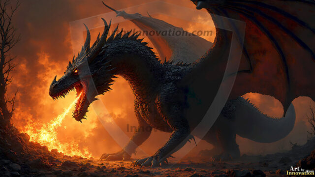 AI dragon fantasy art featuring colossal mythical beasts soaring over modern cities with breathtaking scale, detail and raw power.