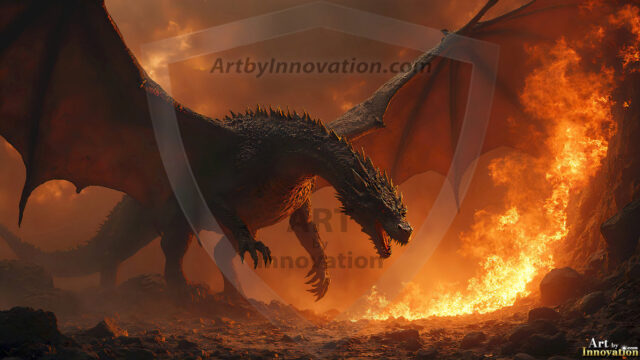 AI dragon fantasy art featuring colossal mythical beasts soaring over modern cities with breathtaking scale, detail and raw power.