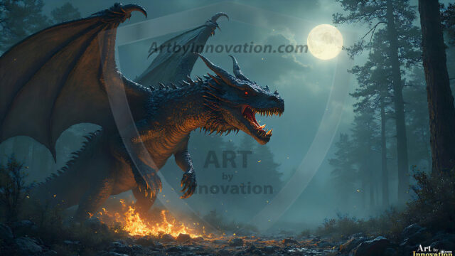 AI dragon fantasy art featuring colossal mythical beasts soaring over modern cities with breathtaking scale, detail and raw power.