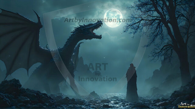 AI dragon fantasy art featuring colossal mythical beasts soaring over modern cities with breathtaking scale, detail and raw power.