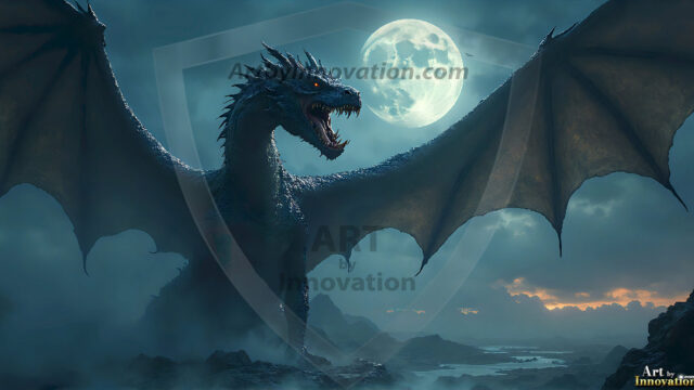 AI dragon fantasy art featuring colossal mythical beasts soaring over modern cities with breathtaking scale, detail and raw power.