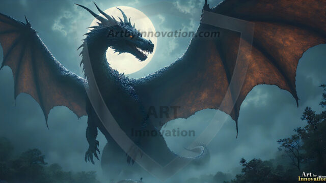 AI dragon fantasy art featuring colossal mythical beasts soaring over modern cities with breathtaking scale, detail and raw power.