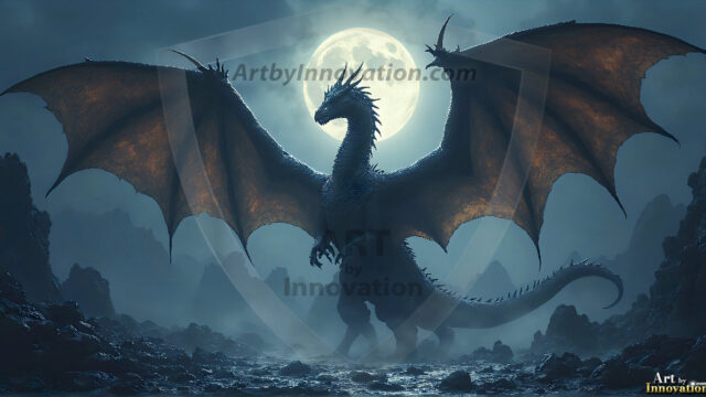 AI dragon fantasy art featuring colossal mythical beasts soaring over modern cities with breathtaking scale, detail and raw power.