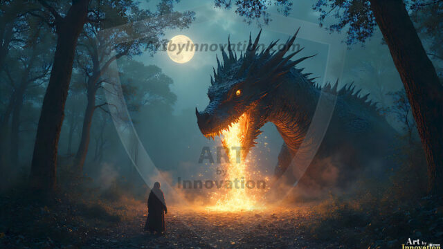 AI dragon fantasy art featuring colossal mythical beasts soaring over modern cities with breathtaking scale, detail and raw power.