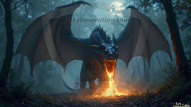 AI dragon fantasy art featuring colossal mythical beasts soaring over modern cities with breathtaking scale, detail and raw power.