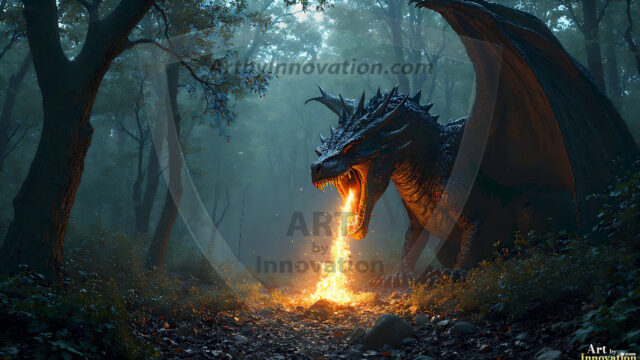 AI dragon fantasy art featuring colossal mythical beasts soaring over modern cities with breathtaking scale, detail and raw power.