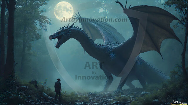 AI dragon fantasy art featuring colossal mythical beasts soaring over modern cities with breathtaking scale, detail and raw power.