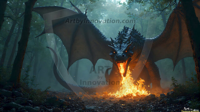 AI dragon fantasy art featuring colossal mythical beasts soaring over modern cities with breathtaking scale, detail and raw power.