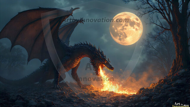 AI dragon fantasy art featuring colossal mythical beasts soaring over modern cities with breathtaking scale, detail and raw power.