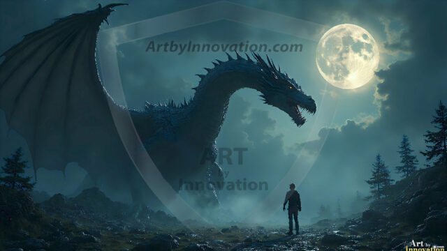 AI dragon fantasy art featuring colossal mythical beasts soaring over modern cities with breathtaking scale, detail and raw power.