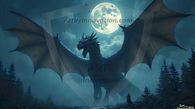 AI dragon fantasy art featuring colossal mythical beasts soaring over modern cities with breathtaking scale, detail and raw power.