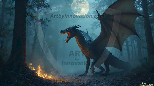 AI dragon fantasy art featuring colossal mythical beasts soaring over modern cities with breathtaking scale, detail and raw power.