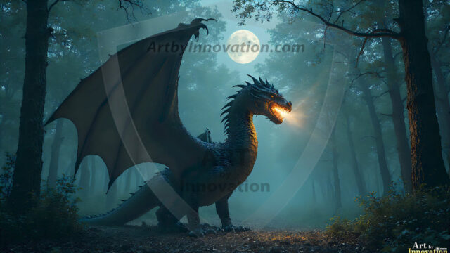 AI dragon fantasy art featuring colossal mythical beasts soaring over modern cities with breathtaking scale, detail and raw power.