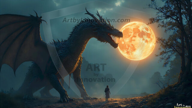 AI dragon fantasy art featuring colossal mythical beasts soaring over modern cities with breathtaking scale, detail and raw power.