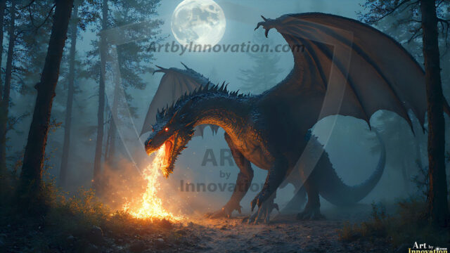 AI dragon fantasy art featuring colossal mythical beasts soaring over modern cities with breathtaking scale, detail and raw power.