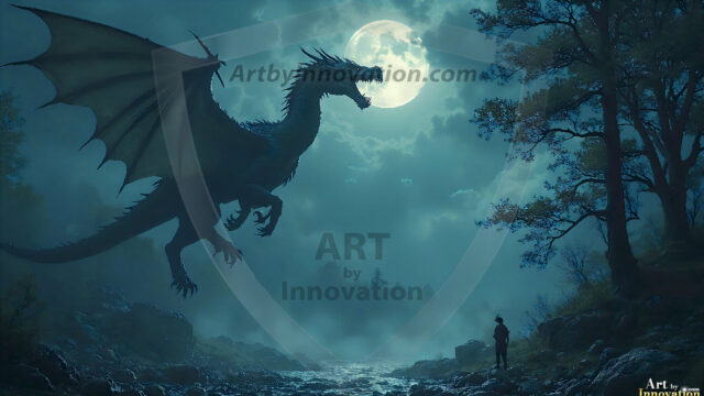 AI dragon fantasy art featuring colossal mythical beasts soaring over modern cities with breathtaking scale, detail and raw power.