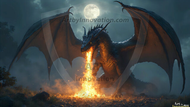 AI dragon fantasy art featuring colossal mythical beasts soaring over modern cities with breathtaking scale, detail and raw power.