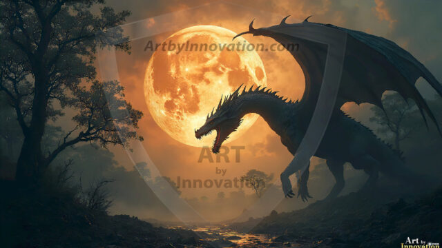 AI dragon fantasy art featuring colossal mythical beasts soaring over modern cities with breathtaking scale, detail and raw power.