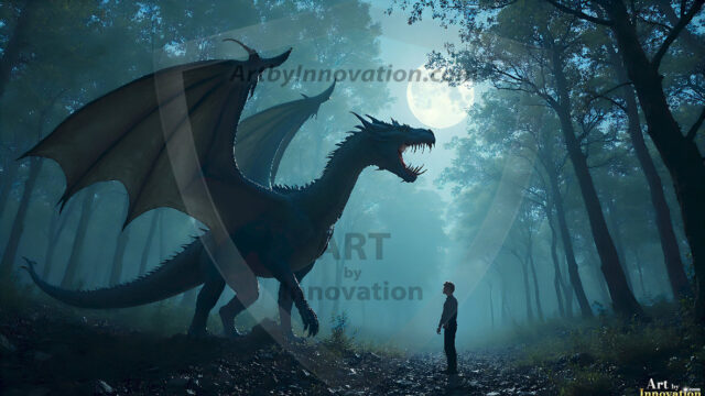 AI dragon fantasy art featuring colossal mythical beasts soaring over modern cities with breathtaking scale, detail and raw power.