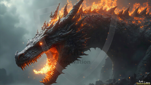 AI dragon fantasy art featuring colossal mythical beasts soaring over modern cities with breathtaking scale, detail and raw power.