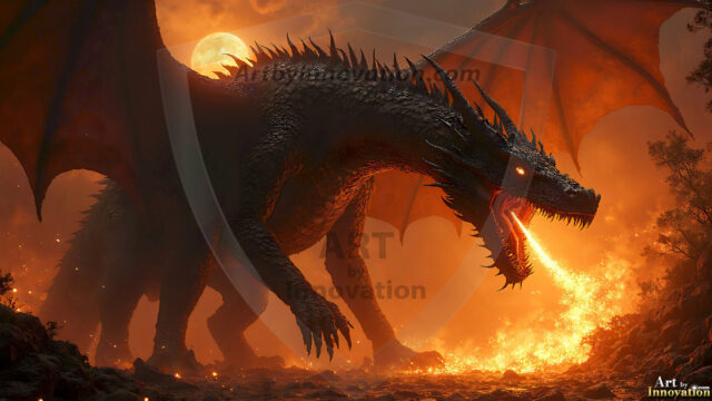 AI dragon fantasy art featuring colossal mythical beasts soaring over modern cities with breathtaking scale, detail and raw power.