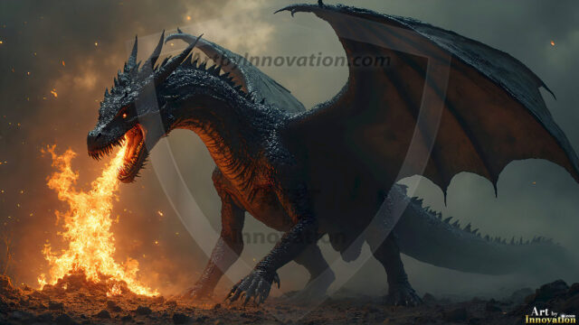 AI dragon fantasy art featuring colossal mythical beasts soaring over modern cities with breathtaking scale, detail and raw power.