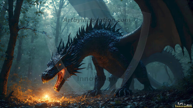 AI dragon fantasy art featuring colossal mythical beasts soaring over modern cities with breathtaking scale, detail and raw power.